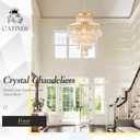 Modern Gold Crystal Chandelier 15 Lights 24" Round Light Fixture Luxury 5-Tier K9 Crystals Chandelier Contemporary Pendant Lighting for Dinning Room Living Room Foyer Kitchen, Big-24”