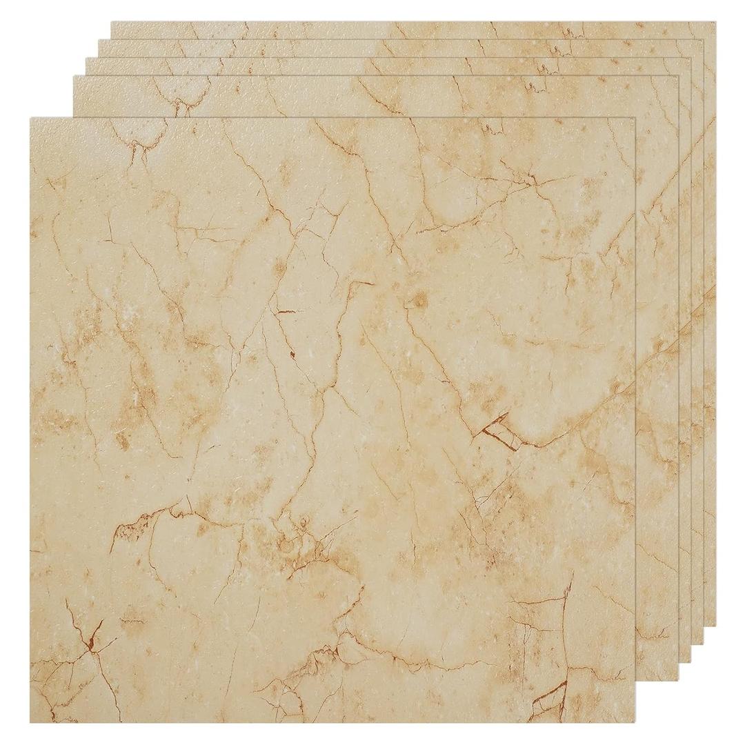 VallisCo 30-Pack Peel and Stick Vinyl Floor Tiles, 12"x12" Self-Adhesive Waterproof Peel and Stick Flooring Planks DIY for Bathroom, Kitchen, Living Room, Cover 30 Sq. Ft Beige