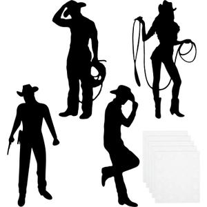 Boao 16 Pieces Cowboy Silhouettes Cowboy Cutouts Western Theme Party Decorations Photo Booth for Wild West Theme Birthday Baby Shower Cowboy Party Retro Parties Supplies