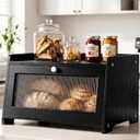 Bread Box for Kitchen Countertop, Large Bread Box, Wooden Farmhouse Bread Storage Container for Homemade Bread with Acrylic Window (BLACK), 15.75 x 10.43 x 8.46 inches