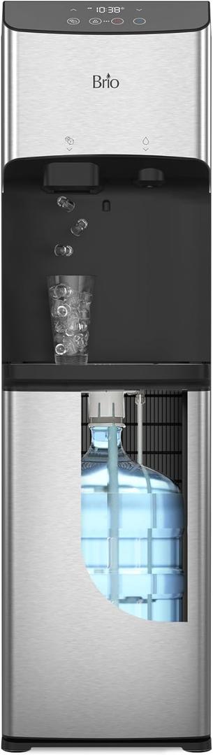 Brio 520 ICE Water Dispenser for 5 Gallon Bottle | Bullet Ice Maker Bottom Load Cooler | UV Self Cleaning, LED Touch Display with Digital Clock, Night Light, Child Safety Lock | 2X Fast Dispense
