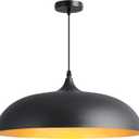 18inch Black and Gold Large Pendant Light, Farmhouse Adjustable Metal Hang Lamp, Vintage DomeCeiling Hanging Light Fixture, Industrial Lighting Fixture for Kitchen Entryway Restaurant Dining Room (Black 17.7")