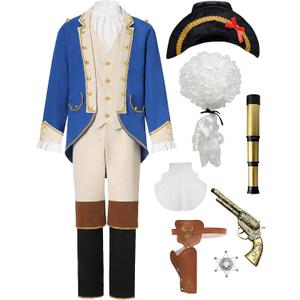 Founding Father Costume Boys Colonial Patriot Revolutionary War Costume Kids Boys (160, Blue)