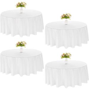 4 Pack 120 Inch White Polyester Round Table Cloth Washable Fabric Table Covers for Wedding Dining Table Buffet Parties Banquet Decor