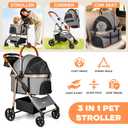 Dog Cat Stroller for Small/Medium Pets up to 50 lbs, 3-in-1 Foldable Pet Stroller with Detachable Carrier, Car Seat, Storage Basket, Cup Holder, Hanging Bag, Rain Cover, All-Terrain 4 Wheels (Grey)