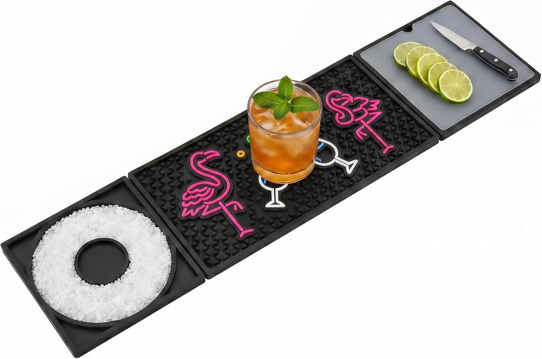 24x6 Trifold Bar Mat with Cutting Board,Flamingo Pattern