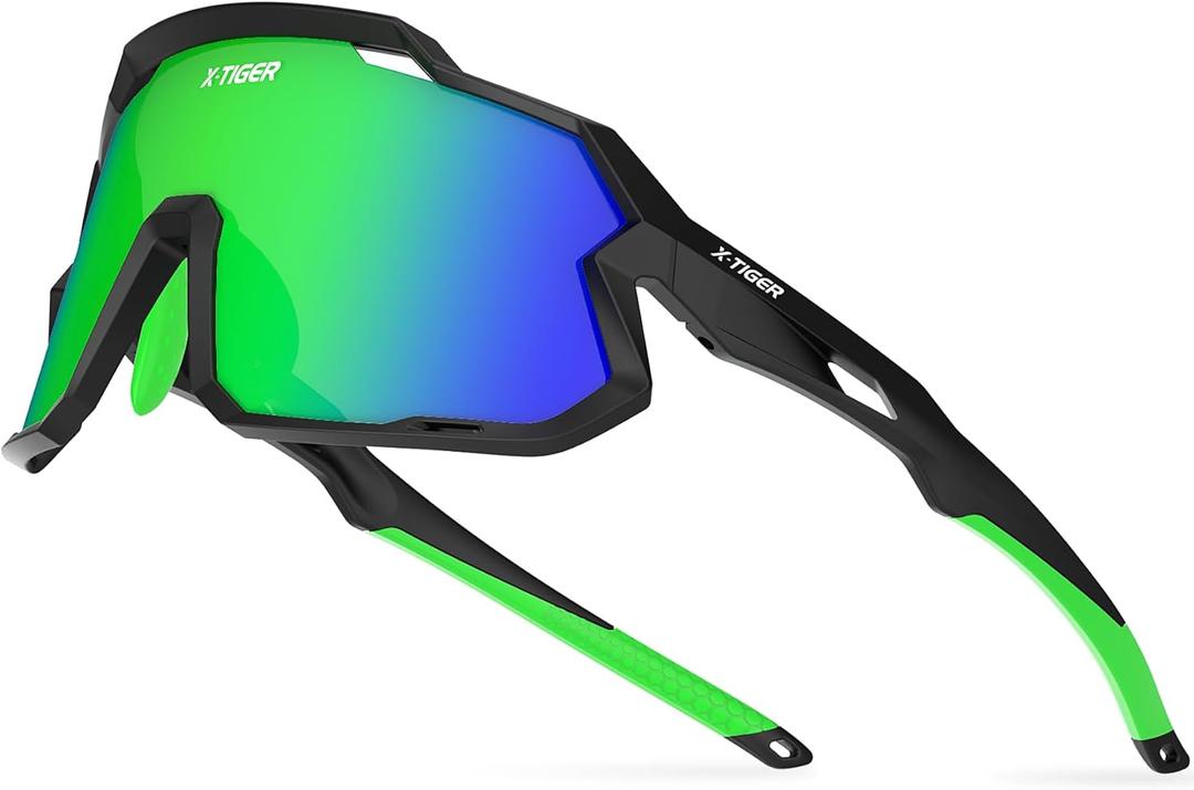 X-TIGER Kids Sunglasses Polarized Youth Baseball Sunglasses for 8-14 Boys Girls UV400 Sports Softball Cycling Glasses (Black Green)