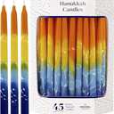 Dripless Hanukkah Candles Deluxe Sunburst Tri Colored Hand Decorated Hanukkah Candles 45 Count for All 8 Nights of Hanukkah 1-Hour Burn Time
