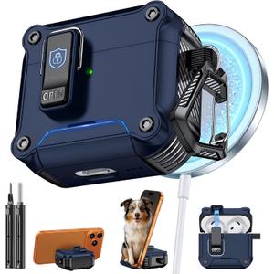 Inesore Compatible with AirPods 4 Case,Secure Lock & Phone Stand Design,Compatible with MagSafe,Automatic Snap Switch Secure Cover (Dark Blue,for AirPods 4)