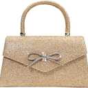 Womens Evening Bag Sparkly Bow Clutch Purse Wedding Party Purses Glitter Rhinestone Cocktail Prom Handbags (Gold)