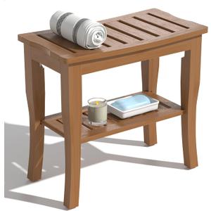 Domax Bamboo Shower Bench with Shelf-Waterproof Wood Shower Stool for Inside Shower Spa Sauna(Walnut) (Walnut 18.9"x18.11"x9.96")