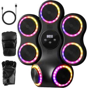 Music Boxing Machine for Adults, Large Size Music Punching Machine with Gloves, Interactive Wall Mounted Electronic Boxing Target with 11 Modes & 9 Speeds, Gift for Men and Kid (RGB Light)