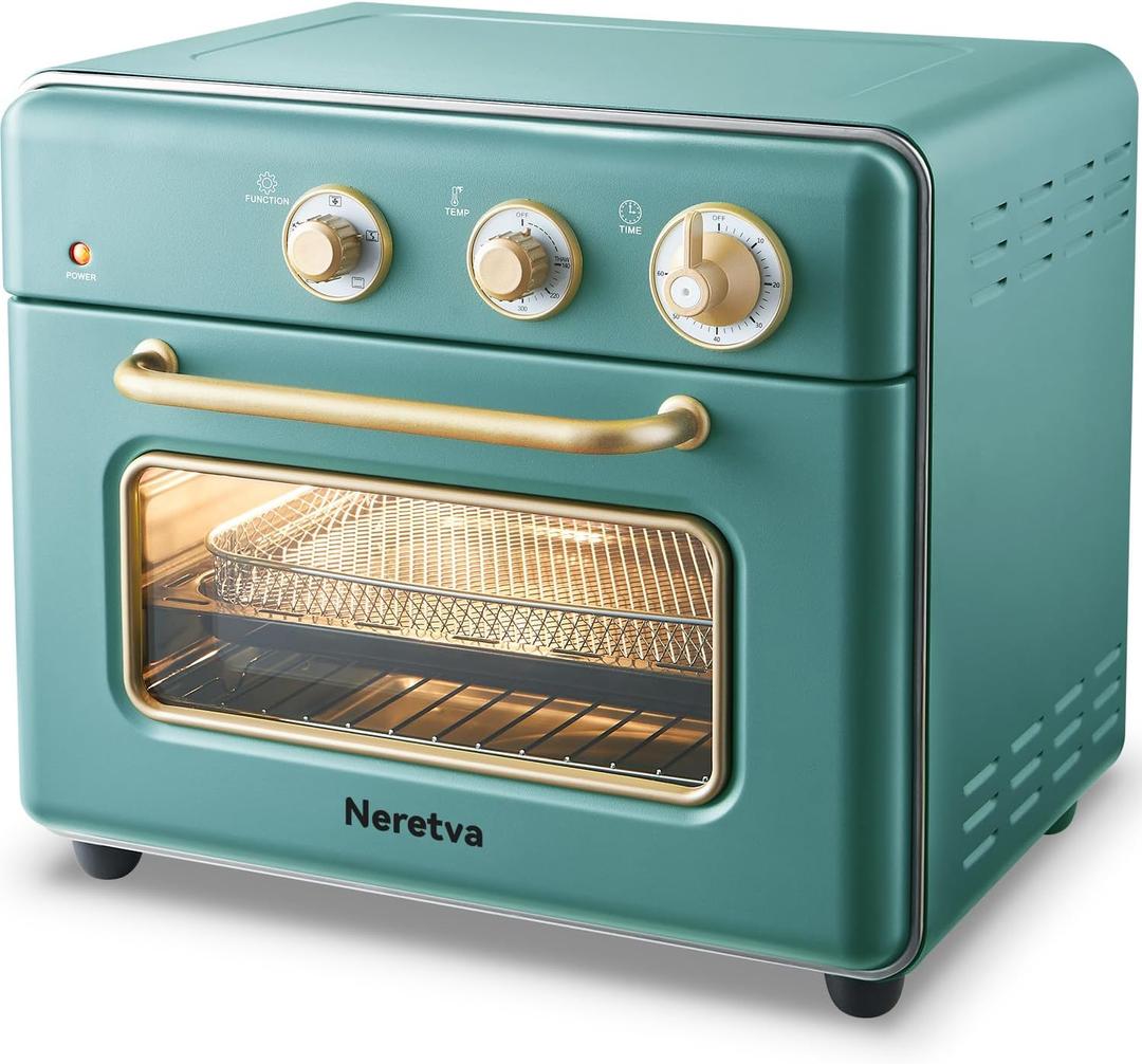 Neretva [21 QT& 6-in-1] Toaster Oven & Air Fryer, Compact Toaster Ovens Countertop with 5 Slices 1500W Rapid Heat Air Fryer Toaster Oven Combo Stainless Steel for Bake/Toast/Broil/Air Fryer/Defrost (dark green)