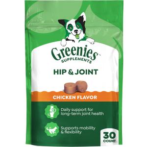 Greenies Supplements Hip and Joint Supplements for Dogs, with Chondroitin & Glucosamine for Dogs, Chicken Flavor, 6.08 oz. Pouch, 30 Count