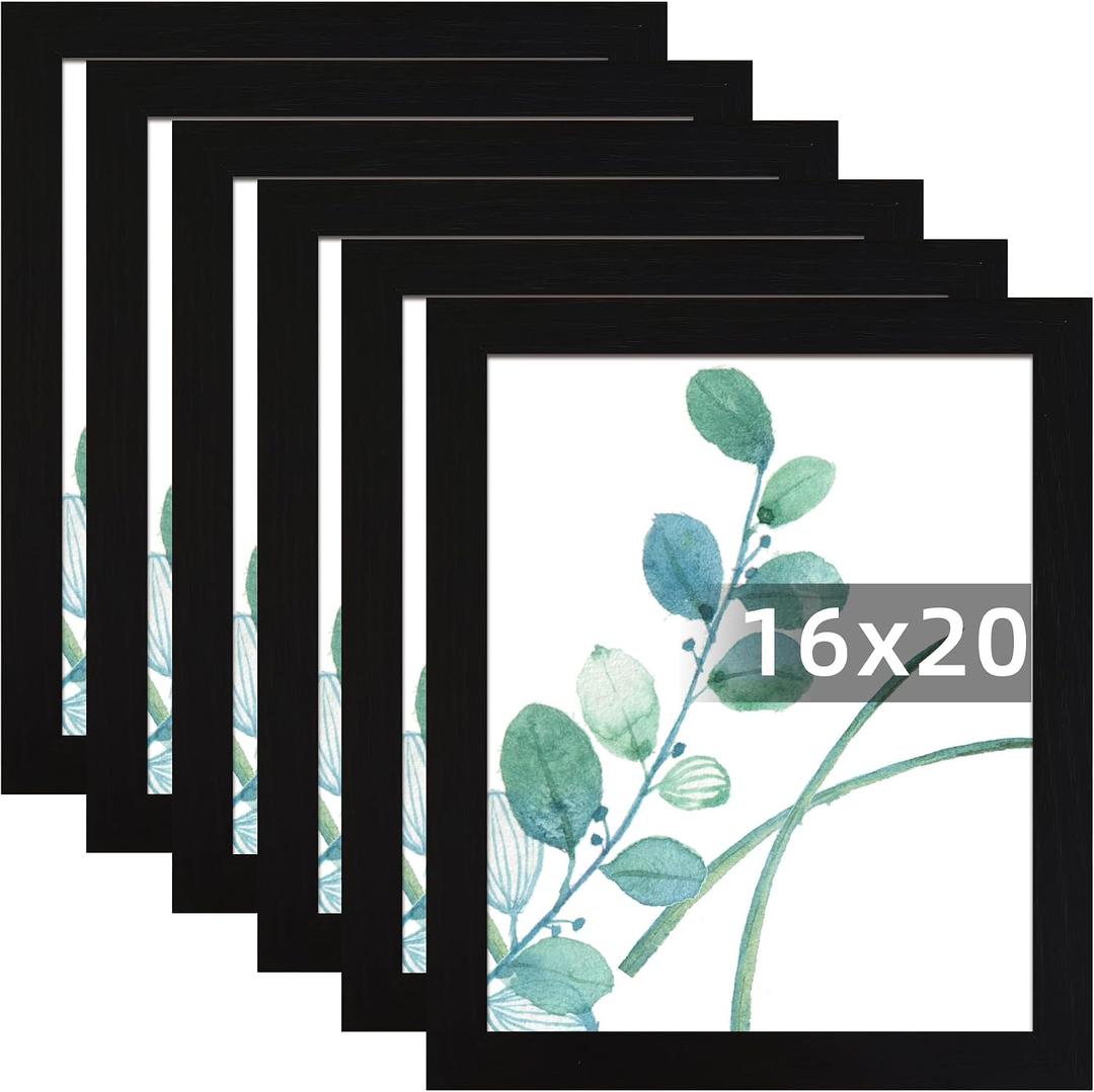 SESEAT 16x20 Picture Frame Black Set of 6, Display Pictures 16x20 Without Mat for Wall Mounting, Wall Gallery Poster Frames