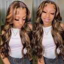 LEOSA Highlighted 13x4 HD Transparent Lace Front Wigs Body Wave Honey Blonde Pre Plucked Lace Front Wig for Black Women Blonde Highlight Wavy Frontal Wig 4H27 Natural Looking Long Haired Wig