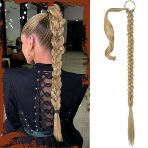 SOFEIYAN Long Braid Ponytail Extension with Hair Tie Straight Sleek Wrap Around Hair Extensions Braid Pony Tail Fluffy Natural Soft Synthetic Hairpieces for Women Daily Wear, 34 inch-Ash Blonde