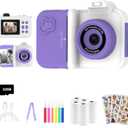 Kids Camera Instant Print, Christmas Birthday Gifts Toys for Girls Boys Age 4 5 6 7 8 9 10 11 12 Years Old,1080P HD Dual-Lens Selfie Digital Camera with 5 Rolls Print Paper Stickers Pens & 32G Card (white purple)