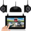 3-Camera Wireless RV Backup System, 7" 1080P Touch Screen with 1 Rear Camera for Furrion Pre-Wired Plug and 2 Side Cameras, IP69 Waterproof, IR Night Vision Camera for RV Trailer, WF703