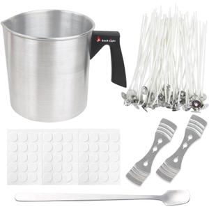 EricX Light Candle Making Kit, 60pcs Candle Wicks, 60pcs Candle Wicks Sticker, 1pc Candle Wax Pouring Pot, 2pcs 3-Hole Wicks Centering Devices, 1pc Mixing Spoon, DIY Candles Craft Tools