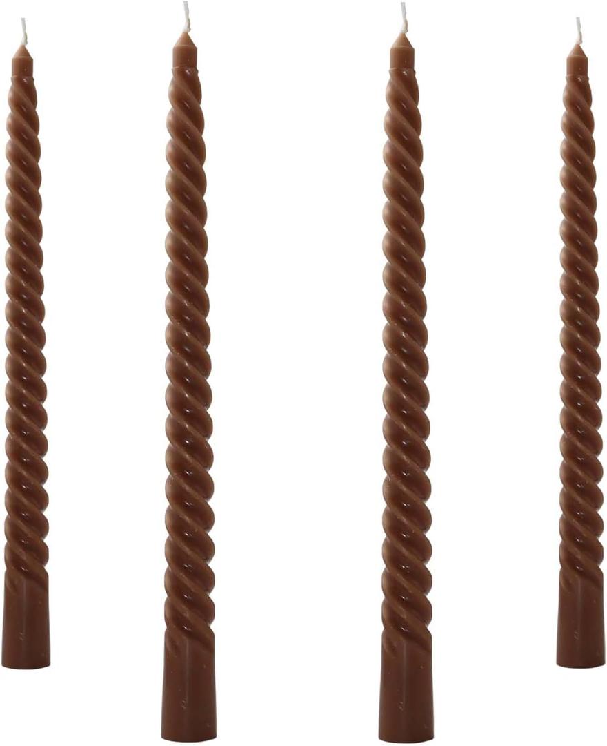Taper Spiral Candles,10 inch-Set of 4 Tall Candlesticks, Long Candle Sticks, Home Dinner, Party, Wedding, Halloween (4, Brown, 10 inch)