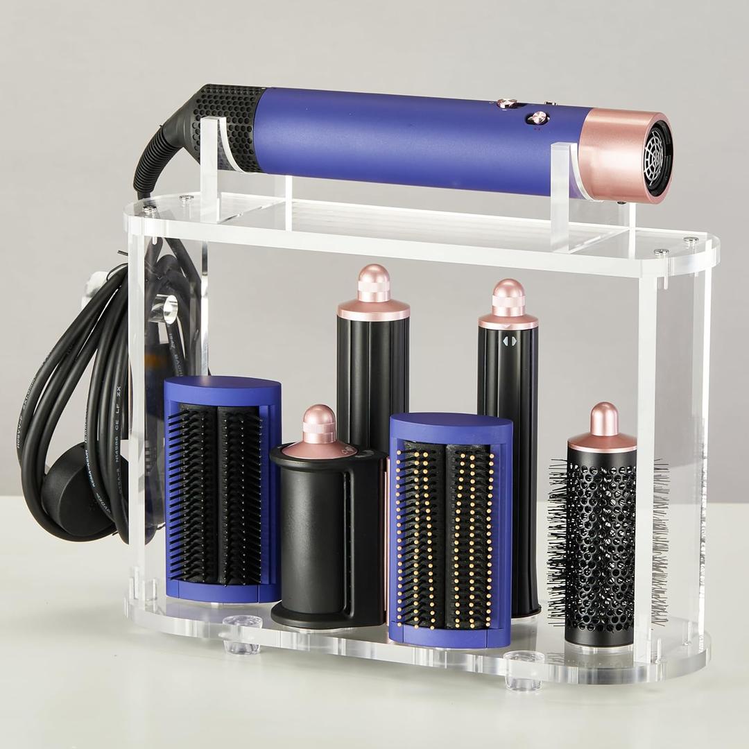 LifeLAZA Acrylic Holder and Organizer Compatible with Airwrap of Dyson and Airwrap Attachments, Airwrap Stand Storage, Countertop Airwrap Styler Rack Compatible with Airwrap Accessories