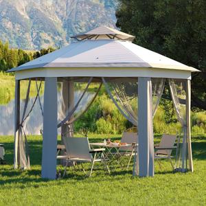 13 x 13FT Pop Up Gazebo, Hexagonal Outdoor Canopy Shelter, Instant Patio Gazebo Tent With Mesh Netting and Strong Steel Frame for Patio Backyard Garden Wedding Party,Light Gray+Dark Gray
