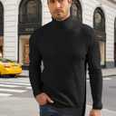 Men's Slim Fit Turtleneck Long Sleeve Sweater Casual Knitted Twisted Pullover Sweaters (Black, M)