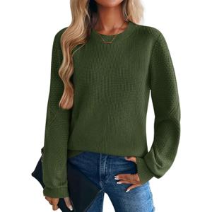 Zeagoo Womens Sweaters 2026 Fashion Fall Tops Crew Neck Long Sleeve Knit Pullover Sweater S-XXL (Green, S)