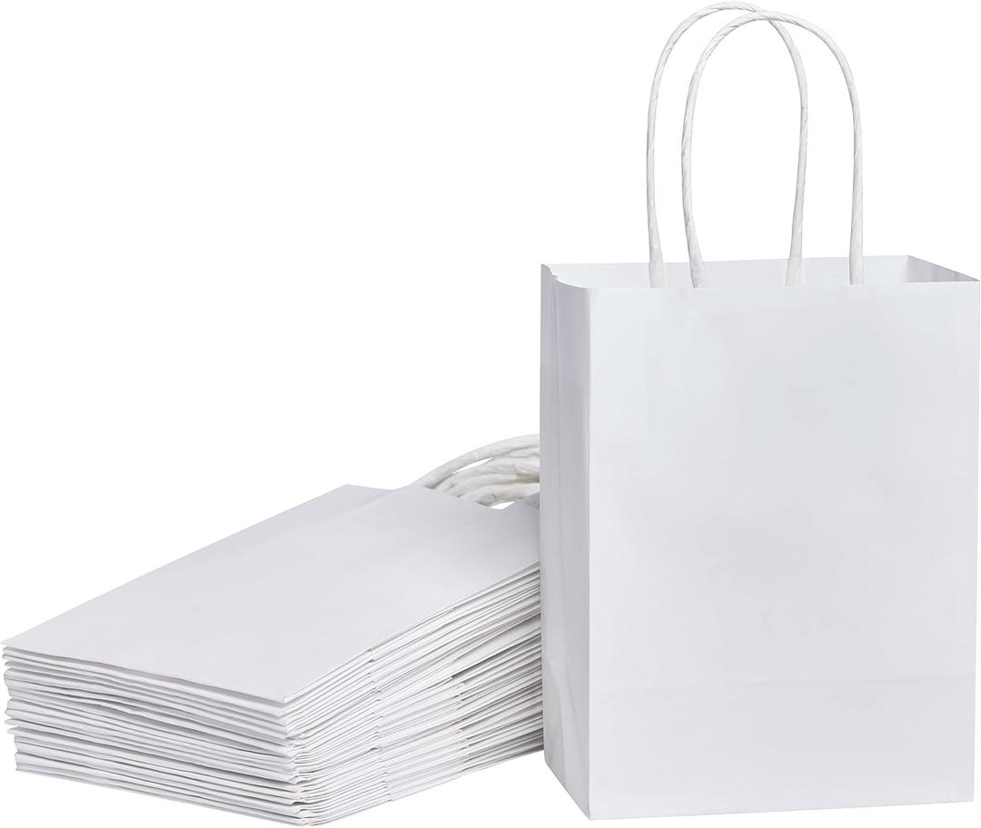 SUNCOLOR 50 Pieces 6" Mini Goodie Bags Small White Gift Bags with Handle for Party Favor Bags(White)