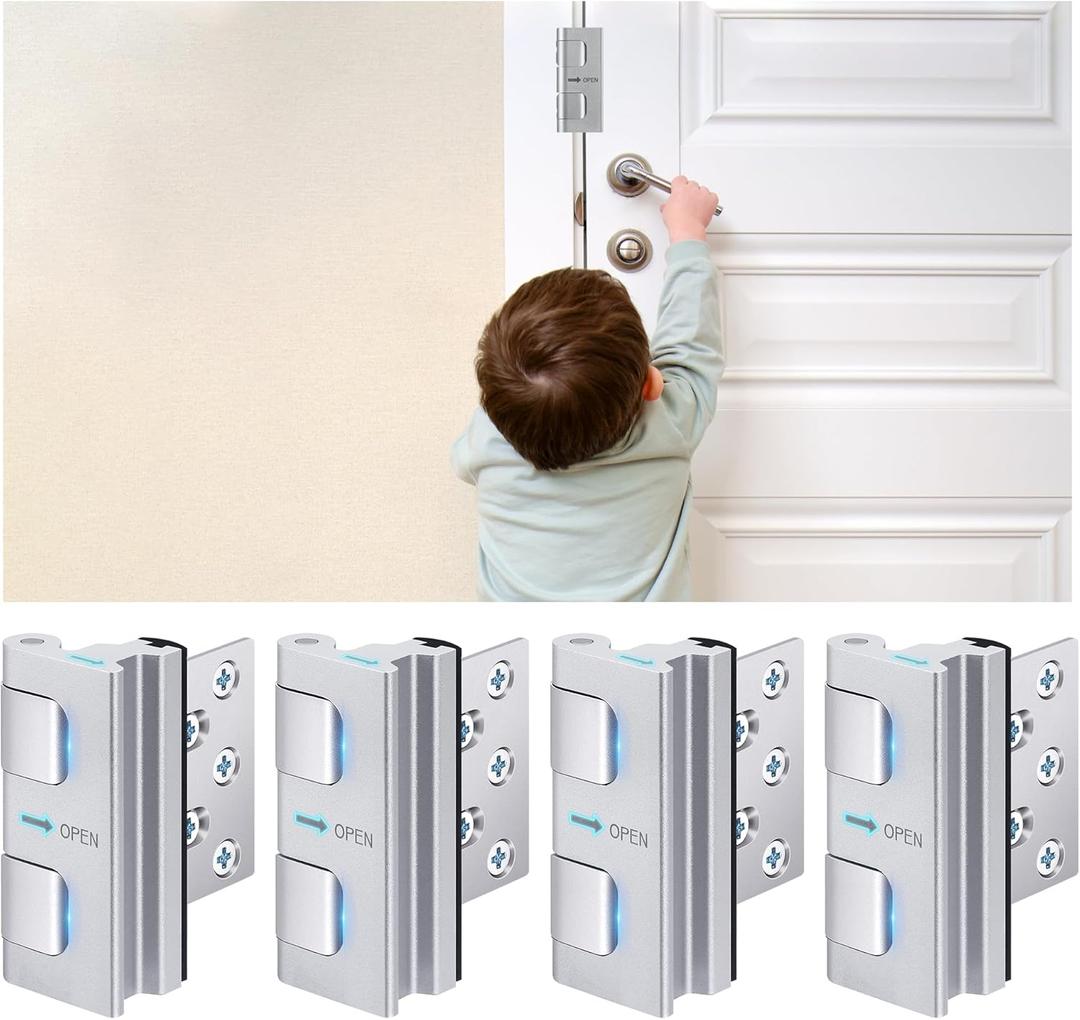 4 Pack 800 lbs Door Reinforcement Lock Child Proof & Anti-Kick Security Locks for Whole Home Safety Easy Install Anti-Kick Lock for Inward Doors Prevents Forced Entry & Unauthorized Access