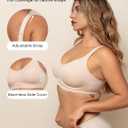 COMFELIE Seamless Wireless Bra for Fuller Bust Women No Underwire Lace Trim Deep V Underarm-Smoothing Black Nude, 4X-Large
