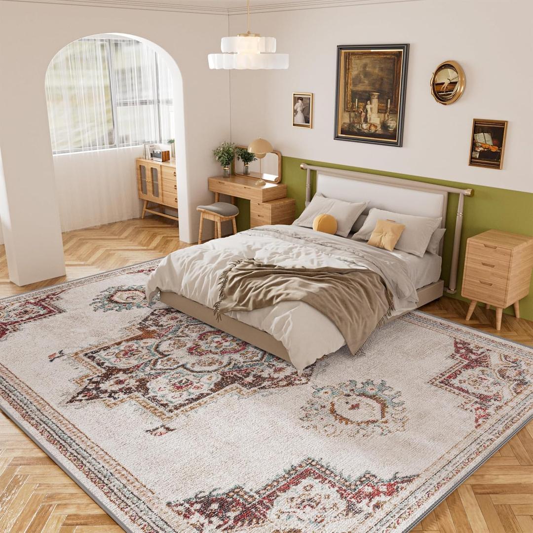 Living Room Rug- 8x10 Area Rug for Boho, Low-Pile Non-Shedding Foldable Flair Boho for Patio, Bathroom, Bedroom, Living Room, Dining Room and Dressing Room