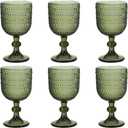Glasses Drinking Wine Water Goblets Green Glassware set of 6 Vintage Stem Glasses Stemware 12 Ounces for Wedding Party Bar Twill Pattern Striped 350 ml