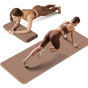 PAIDU Foldable Fitness Yoga Mat | 2/5" (10MM) Extra Thick | SGS Certified Non-Slip TPE | 75x26" Extra Long-Wide | Portable & Easy Store | for Yoga, Pilates, Home Gym & Full-Body Workouts (Brown + apricot)
