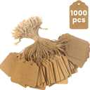 Brown Price Tags with String 1000 PCS, 1.375 x 2.125 Inches, Goefun Kraft Paper Hang Tags for Gift Bags, Hanging, Clothing, Jewelry, Garage/Yard Sale, Inventory, 250 GSM