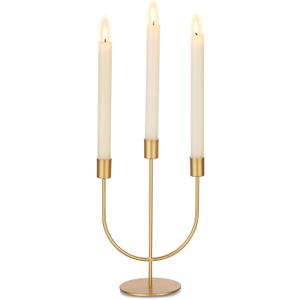 Sziqiqi Gold Candlestick Candle Holders - Candlesticks Candelabra Centerpiece for Tables 3-stem Taper Candle Holder Metal Candleholders for Christmas Wedding Fireplace Mantle Decorations (1 Pc)