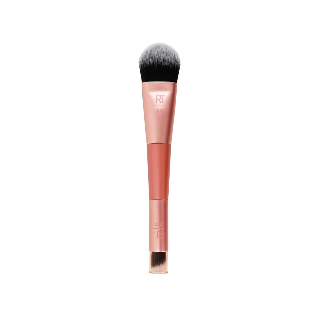 Real Techniques Cover & Conceal Dual Ended 2-in-1 Makeup Brush, For Flawless Foundation Coverage, Smooths and Conceals, Covers Blemishes and Imperfections, Flawless Results, Orange, 1 Count