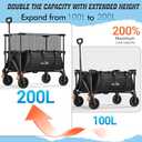Elegear Wagon Cart Foldable Collapsible 440LBS - Adjustable Capacity from 100L to 200L - Heavy Duty Utility Beach Wagon with All-Terrain Wheels & Smallest Folding Design for Camping Sports Shopping (Black)