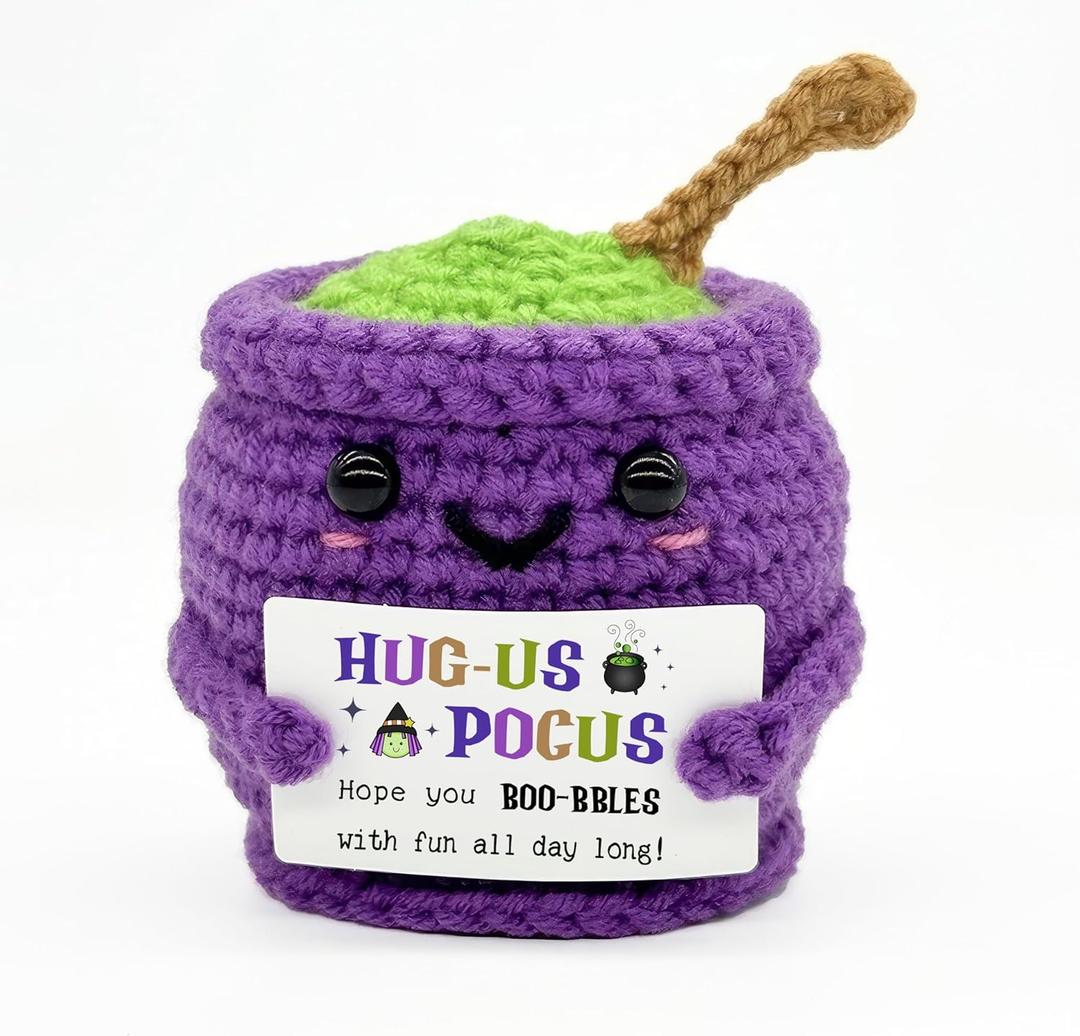 3 x Halloween Positive Cauldron Pot Crochet  Emotional Insprirational Support Gifts for Women Men - Cheer Birthday Gifts for Friends Sister Dad Mom Coworker  Halloween Party Decor Crochet Gift