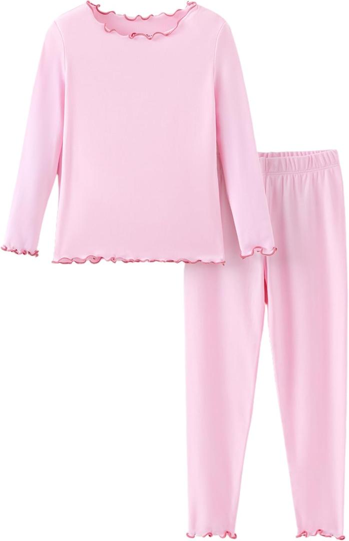 PATPAT Toddler Girls Pajama Sets Ages 2-12 Years - Snug Fit Long Sleeve Shirring Sleepwear, Soft Breathable Kids PJs (Powder Pink)