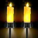 BlcTec Solar Candles Outdoor Waterproof, Realistic Flickering Flames LED Candles with IP65 High Rating Waterproof, Suitable for Lawn, Yard, Pathway, Camping, Graveyard, Halloween Outdoor Decor, 2 PCS