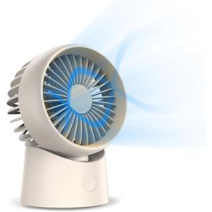 Minthouz Desktop Circulating Fan, Small Portable Compact USB-C Rechargeable Battery Powered, 2000mAh, 3 Speeds, 90° Adjustable horizontal, Quiet Personal Fan for Bedroom, Office, Living Room, Outdoors, Beig