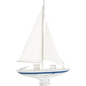Deco 79 Wood Sail Boat Decorative Sculpture Distressed Home Decor Statue with Brown Beaded Accents, Accent Figurine 19" x 4" x 28", White