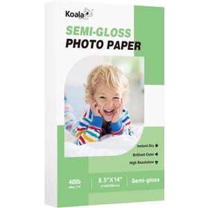Koala Semi-Gloss Photo Paper 8.5X14 Inches 100 Sheets for Inkjet and Laser Printers Use DYE INK 48LB 180gsm Legal Size Professional Paper