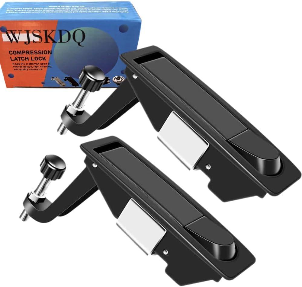WJSKDQ 2PCS Compression Latch Lock Powder Coated Zinc Alloy Adjustable Lever Hand Operated Flush Lever Marine Applicable Door Thickness: 0.04"-0.94" Grip Range (Black)