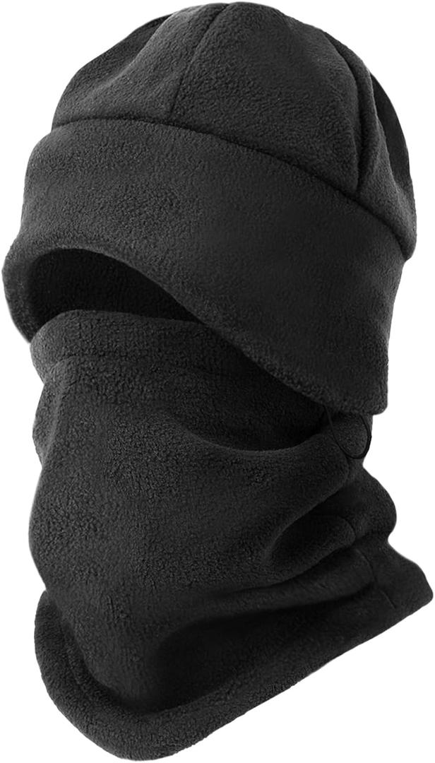 Winter Beanie Hat Scarf Set with Ear Flaps for Men Women Knit Fleece Lined Skull Cap Windproof Neck Warmer Gaiter (Black)