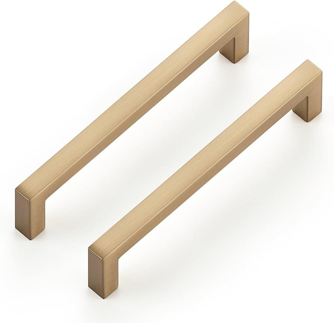Ravinte Cabinet Handles Solid Slim Champagne Bronze 5 Pack 4 Inch Hole Center Square Bar Drawer Handles Kitchen Cabinet Pulls Drawer Kitchen Cabinet Hardware