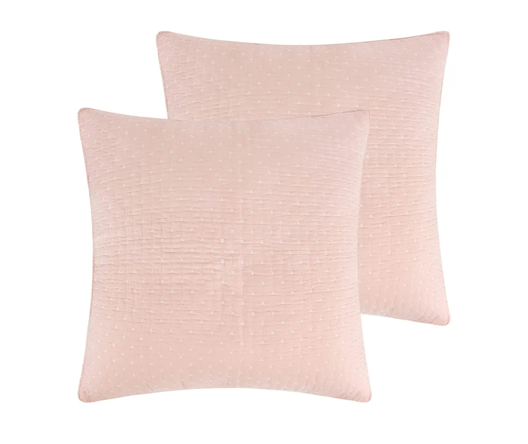 Levtex Home - Cross Stitch - 100% Cotton - Euro Shams Set of Two - (26x26in.), No Insert - Blush