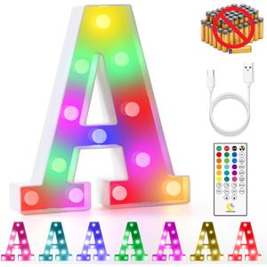 mooncow Rechargeable Light Up Letters,Colorful Marquee Letters with Remote,Gift Wrap Gifts,Bedroom Home Bar Party Decor (A)